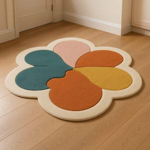 Skurriler Blumen-Teppich - Handgemachter Teppich 6x6/8x8/10x10 für Kinderzimmer, Spielzimmer, Schlafzimmer | Handgeknüpfter Teppich
