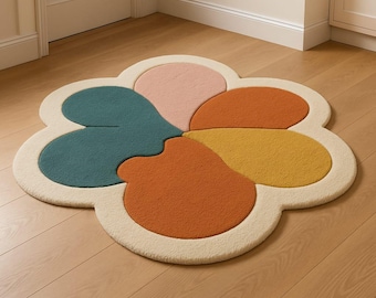 Handmade Wool Flower Rug – Colorful Tufted Kids Nursery Carpet