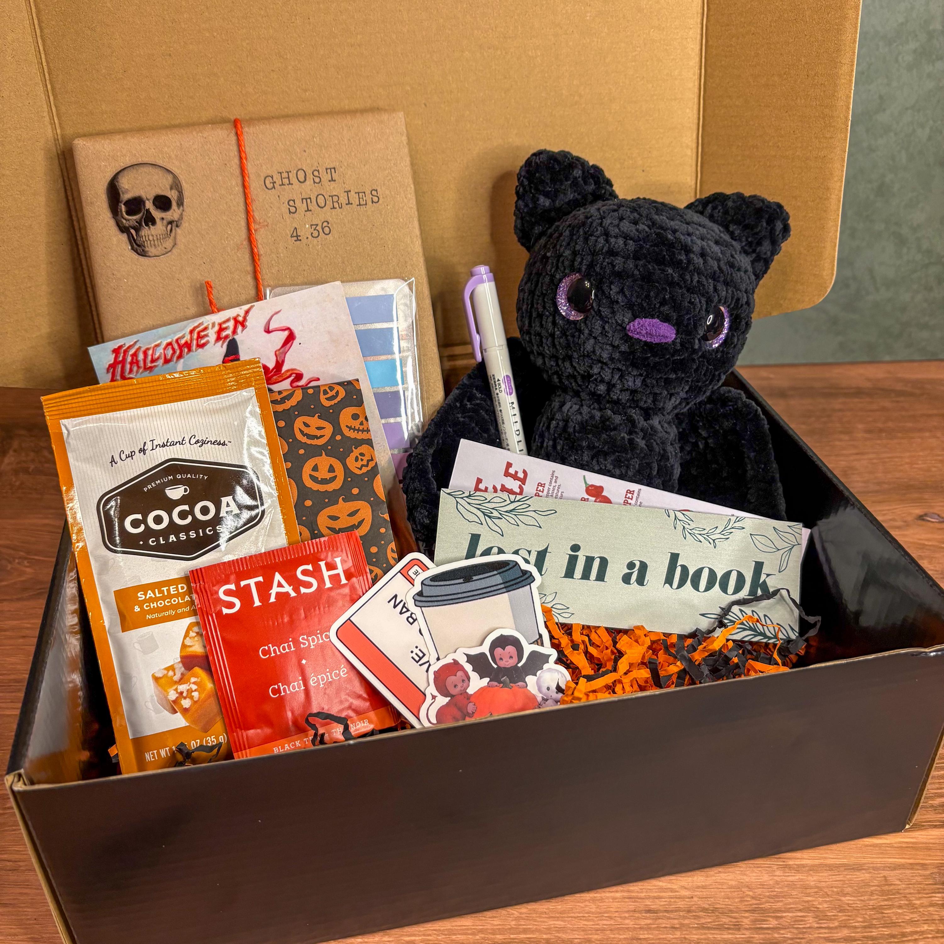 Spooky Blind Date with a Book, Mystery Gift Box for Readers, Amigurumi Plushie, Halloween