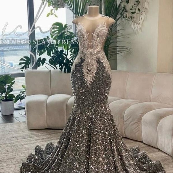 Champagne Sweetheart Sequins Black Girl Party Dress Evening Gown DP3898 main image 0