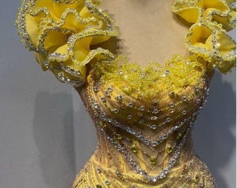 Yellow Crystal Mermaid Prom Dress: African Homecoming Gown