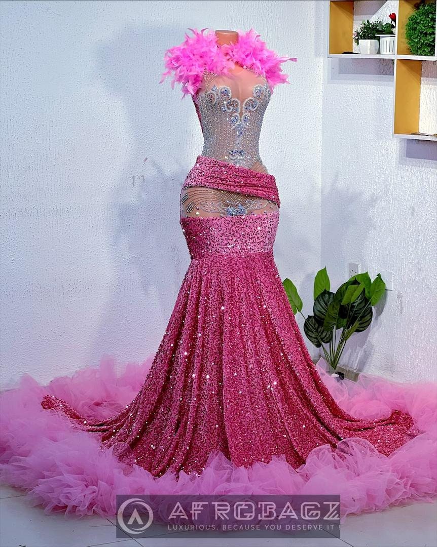 fitted lace wedding dress Sparkly Light Pink Strapless Sheath Long Prom Dress with Sequins, Light Pink / UK22 main image 0