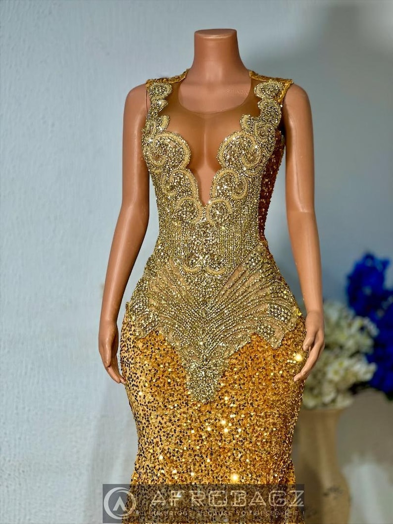 African Prom Dress, Shimmery Sequin Prom Dress, Luxury Mermaid Dress