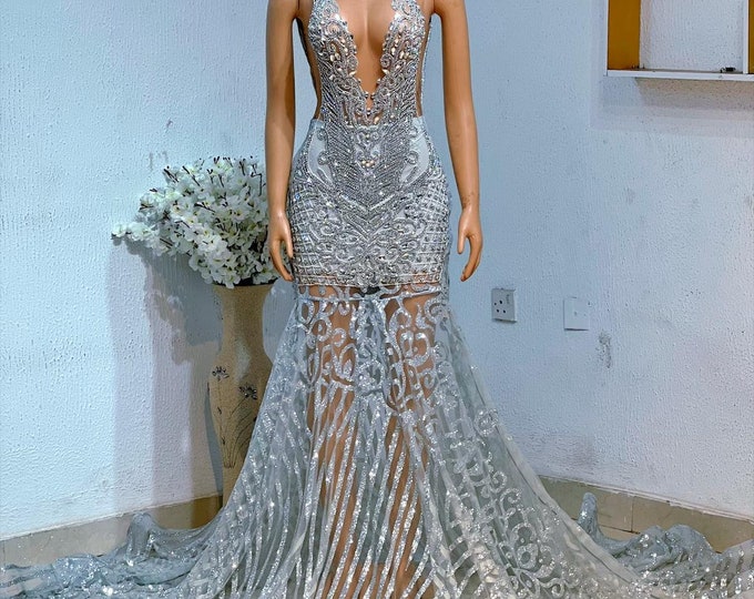 Luxury Silver Mermaid Prom Dress: Custom African Ball Gown