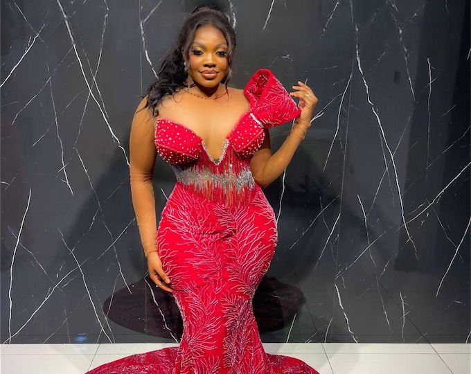 Luxury Beaded Corset Mermaid Dress: Crystal Prom, Bridal, Asoebi