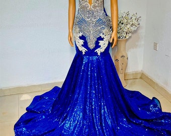 Vestido de fiesta de sirena azul de lujo: vestido de baile africano