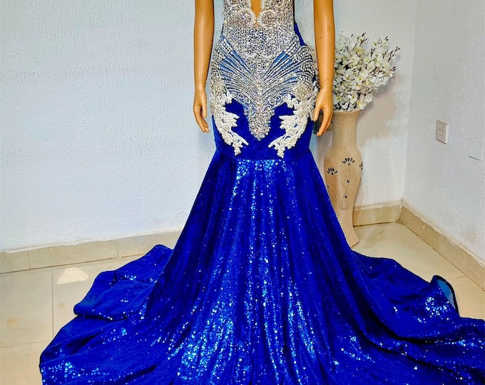 Luxury Blue Mermaid Prom Dress: African Ball Gown