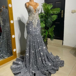 African prom dress, shimmery sequin prom dress, luxury mermaid dress, black girl party dress, homecoming gown, evening gown, birthday dress,