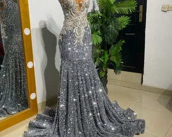 staud grey dress ZAPAKA Women Sparkly Sequins Light Blue Prom Dress with Slit Mermaid Spaghetti Straps Party Dress, Black / US18W