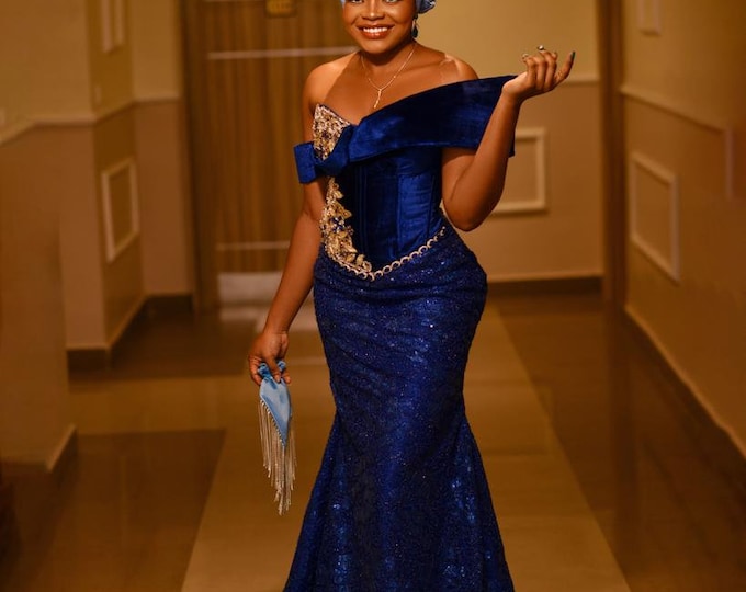 Luxury African Lace Mermaid Dress: Embellished Corset Wedding Party Gown