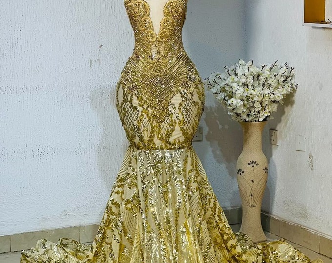 Gold Mermaid Prom Dress: African Evening Gown