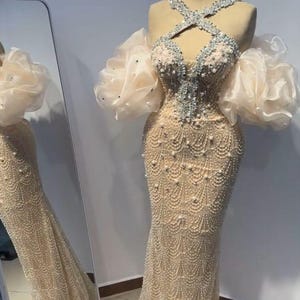 luxury beaded lace mermaid prom dress, African homecoming queen prom dress, wedding reception dress, birthday shoot gown, corset dinner gown