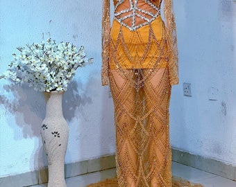 Luxury Gold Mermaid Prom Dress: Embellished Corset Wedding Gown
