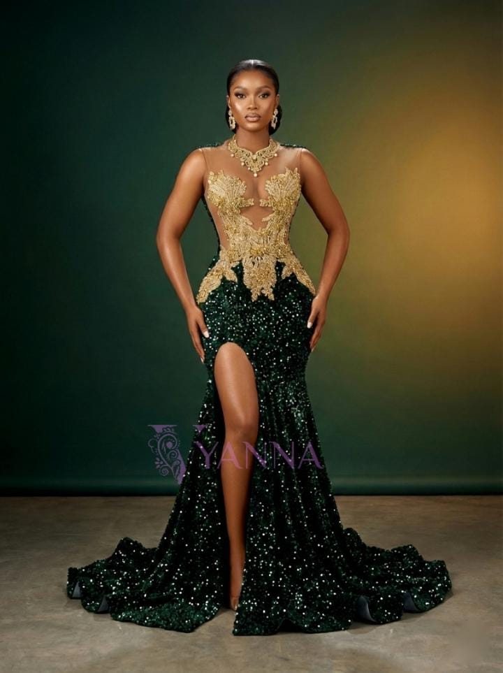 Emerald and Gold Bridesmaid Dresses