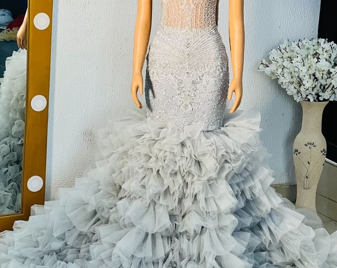 Blue Sequin Mermaid Prom Dress: Custom African Ball Gown