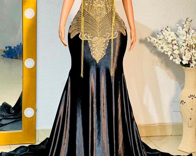 Black Mermaid Prom Dress: African Wedding Gown with Detachable Train