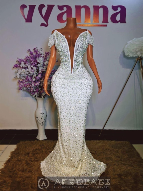 red mermaid prom dress long sleeve Red Beaded Lace Satin Prom Dresses Long Sleeve V-Neck Formal Dress 24516 Red / US4