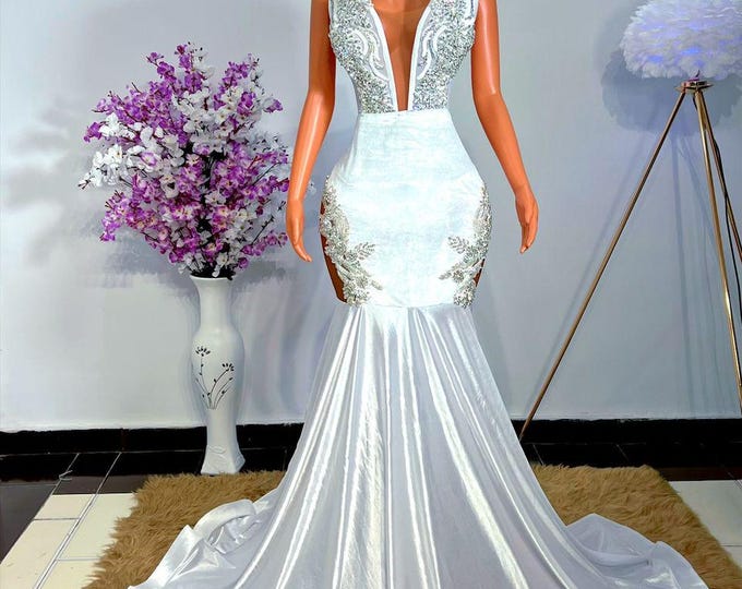 White Corset Mermaid Prom Dress: Luxury Wedding Party Gown