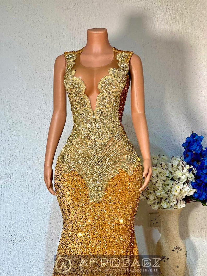 African Prom Dress, Shimmery Sequin Prom Dress, Luxury Mermaid Dress