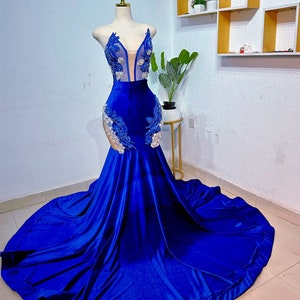 Blue Velvet Mermaid Prom Dress: African Ball Gown