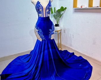 Blue and Gold Mermaid Corset Dress, Royal Prom Gown - Etsy