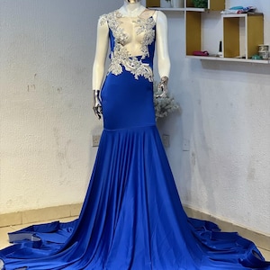 African Prom dress, Sexy blue mermaid prom dress, bridesmaid embellished wedding party gown, evening dress, birthday photoshoot  party dress