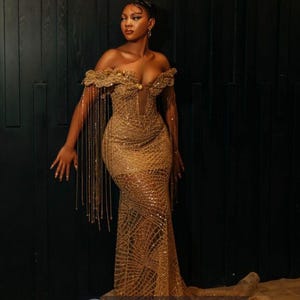 luxury beaded lace mermaid prom dress, African homecoming queen prom dress, wedding reception dress, birthday shoot gown, corset dinner gown