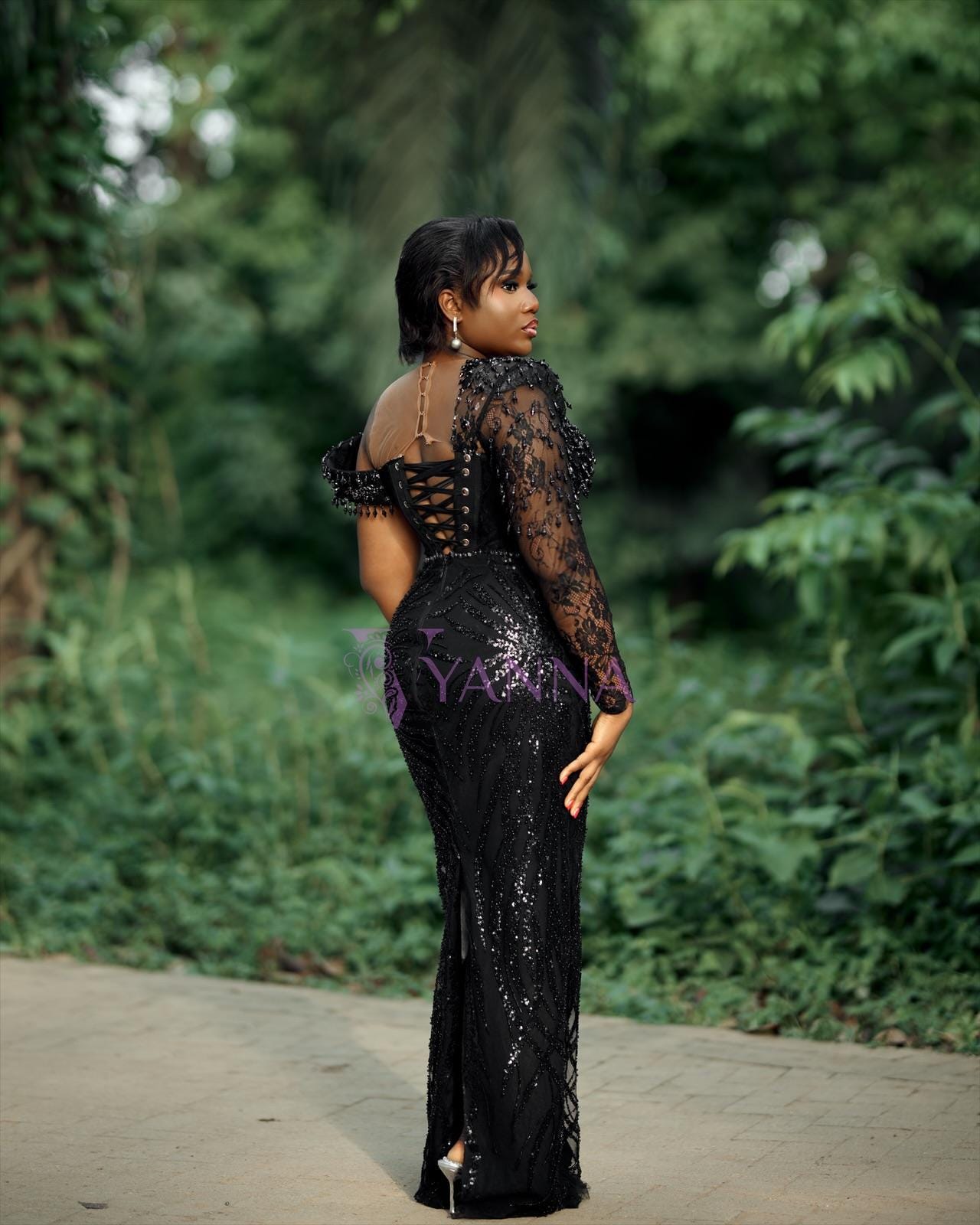 black sequin corset prom dress Dalette Sequin Corset Gown