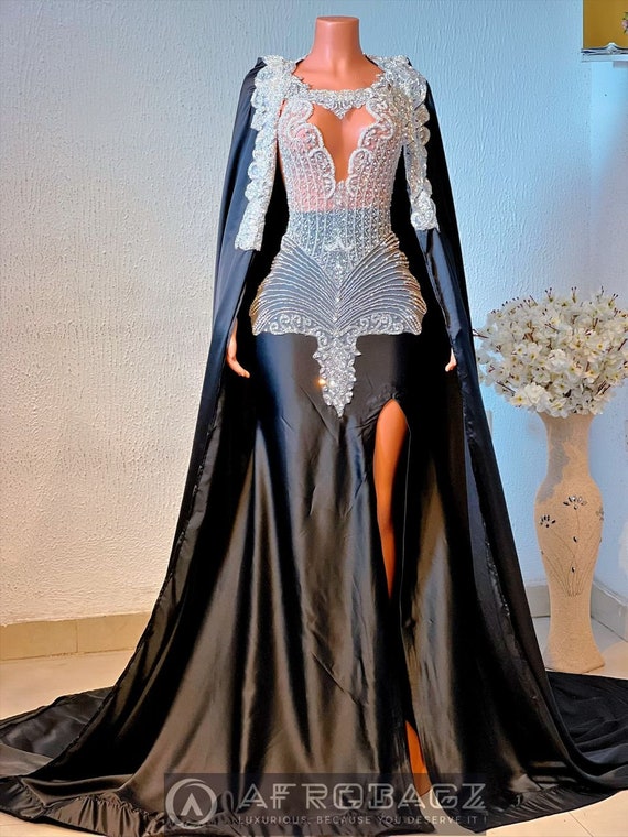 chinese dress ladies Luxury Mermaid Long Beaded Prom Dress With Cape – TANYA BRIDAL main image 0