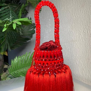 Sac perlé rouge, pochette de fête, sac à main pour femme africaine, pochette de bal de promo africaine, pochette de mariage, cadeau de demoiselle d'honneur, sac à main de la mariée, pochette de dîner