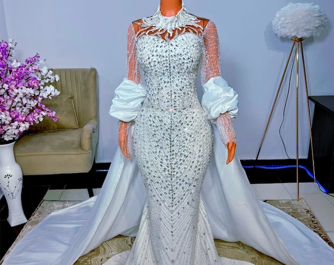 Luxury African Bridal Mermaid Dress with Train: Custom Wedding Gown
