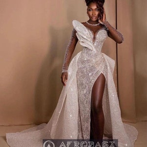 Silver prom dress, African women mermaid dress with detachable train, wedding dress, birthday shoot gown, corset dinner gown, reception gown