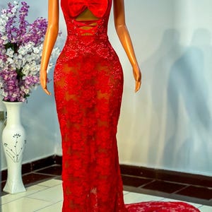 Red prom dress,luxury floral lace prom dress, prom queen mermaid gown, proposal party dress, homecoming prom dress, minimalist prom dress