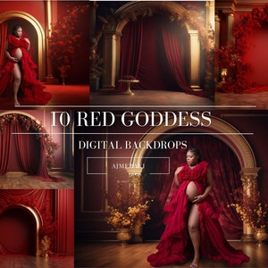 Red Goddess Maternity Digital Backdrops: Elegant Photography Overlays