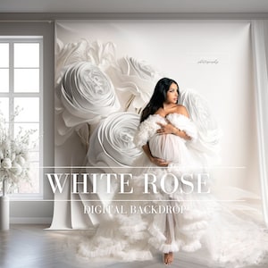 White Rose Maternity Digital Backdrop: Floral Photography Overlay