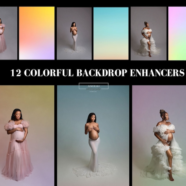 Colorful Gradient Maternity Backdrop Textures: 12 Photo Overlays (PNG)