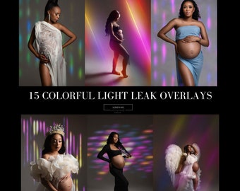 15 Colorful Light Leak Overlays: Maternity Photography (PNG Files)
