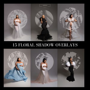 May include: A collection of 15 floral shadow overlays for photography. The overlays are in a circular shape and feature a delicate floral design. The overlays are perfect for adding a touch of elegance and whimsy to your photos.