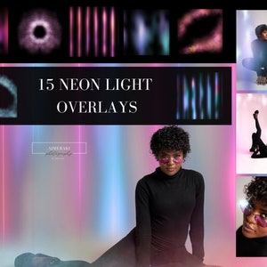 Neon Light Photo Overlays: 15 PNG Effects (Photoshop/Canva)