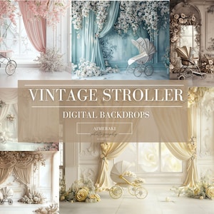 Vintage Stroller Digital Backdrops: Maternity Photography Overlays (JPG)