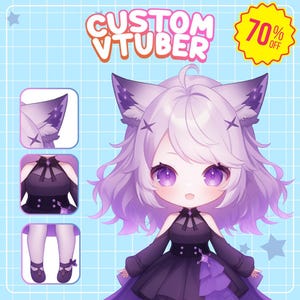 Chibi Vtuber-model, kawaii-anime en harige Vtuber-avatar, commissie met rigging voor Vtube Studio, Twitch-streaming, pngtuber, schattig, Live2D