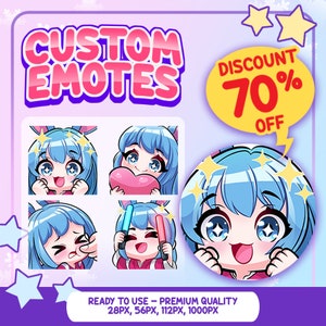 Custom Twitch Emotes - Perfect for Streamers & Gamers, Badges, Twitch, Facebook, Discord, Youtube, Cute Chibi Anime Style