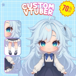 Chibi Vtuber-model, kawaii anime en harige avatarcommissie met rigging voor Vtube Studio, Twitch Streaming, pngtuber, Live2D