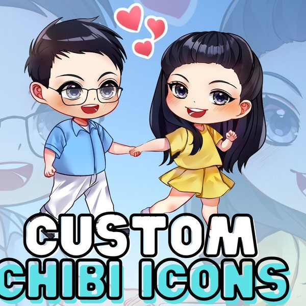 Custom Chibi Icons | Chibi Digital Art Commissions | couple anniversary custom anime art portrait caricature | Anime Stiker