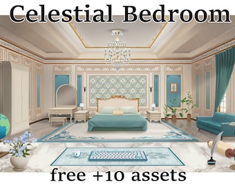 Celestial Vtuber Room Background: Twitch Stream Overlay with Assets (Digital Download)