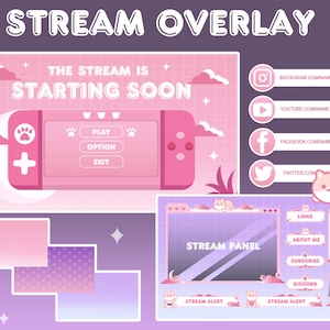 Stream overlays-pakket voor Twitch | Cloud Cat Lofi Stream-overlay | Youtube | OBS | Lofi Twitch | Leuke twitch | Twitch-meldingen | Vtuber