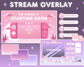 Cloud Cat Lofi Stream Overlay Package for Twitch, YouTube, OBS (Digital Download)