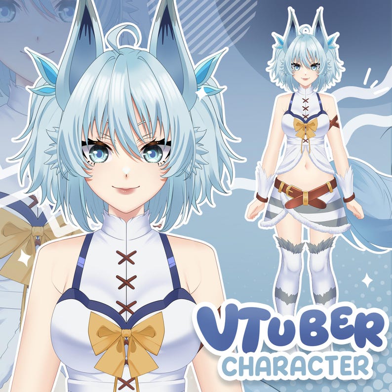 Adorable blue fox girl VTuber character with short fluffy hair, fox ears, and soft fantasy outfit. This anime-style Live2D avatar is perfect for streaming, VTubing, gaming, and virtual content creators. Custom VTuber models available for personal or commercial use.
Open commission for VTuber design, character concept, and Live2D-ready avatar. Feel free to contact me for your dream VTuber!