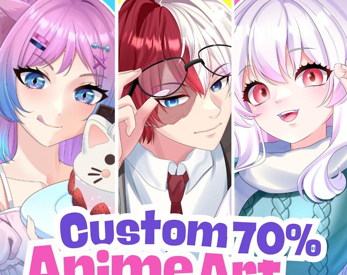 Custom Anime Art Commission : Personalized PFP, Fanart, OC, Avatar, Character Ilustration, Full Body, Headshot, Bust Up, Gift