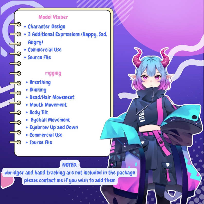 Upgrade your VTuber experience with a fully functional Live2D-ready model + rigging setup ♡

This package includes both character design and smooth animation-ready rigging, perfect for streamers who want a professional and expressive avatar.

Your VTuber will feel alive with natural movements, responsive expressions, and smooth animation—ready to use for streaming and content creation ✦